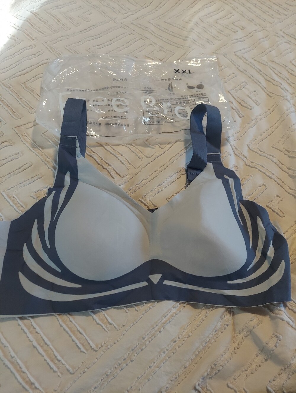 Free Bra Seamless Wirefree Padded Bralette Blue Grey Size XXL Hook & Eye Back